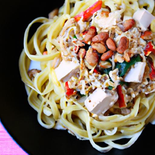 Creamy peanut Butter Noodles with Crispy tofu Delight