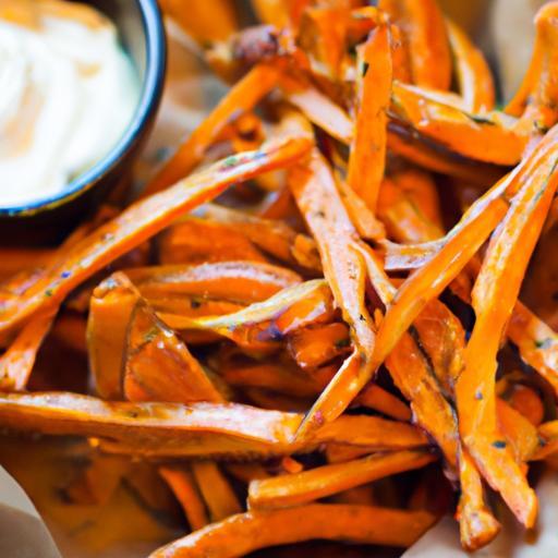 Crispy Sweet Potato Fries Paired with Zesty Garlic Aioli