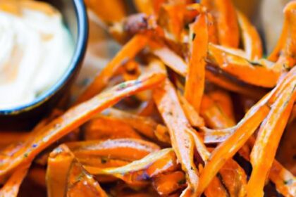 Crispy Sweet Potato Fries Paired with Zesty Garlic Aioli